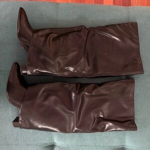 Black Fold Over Knee-High Leather Boots